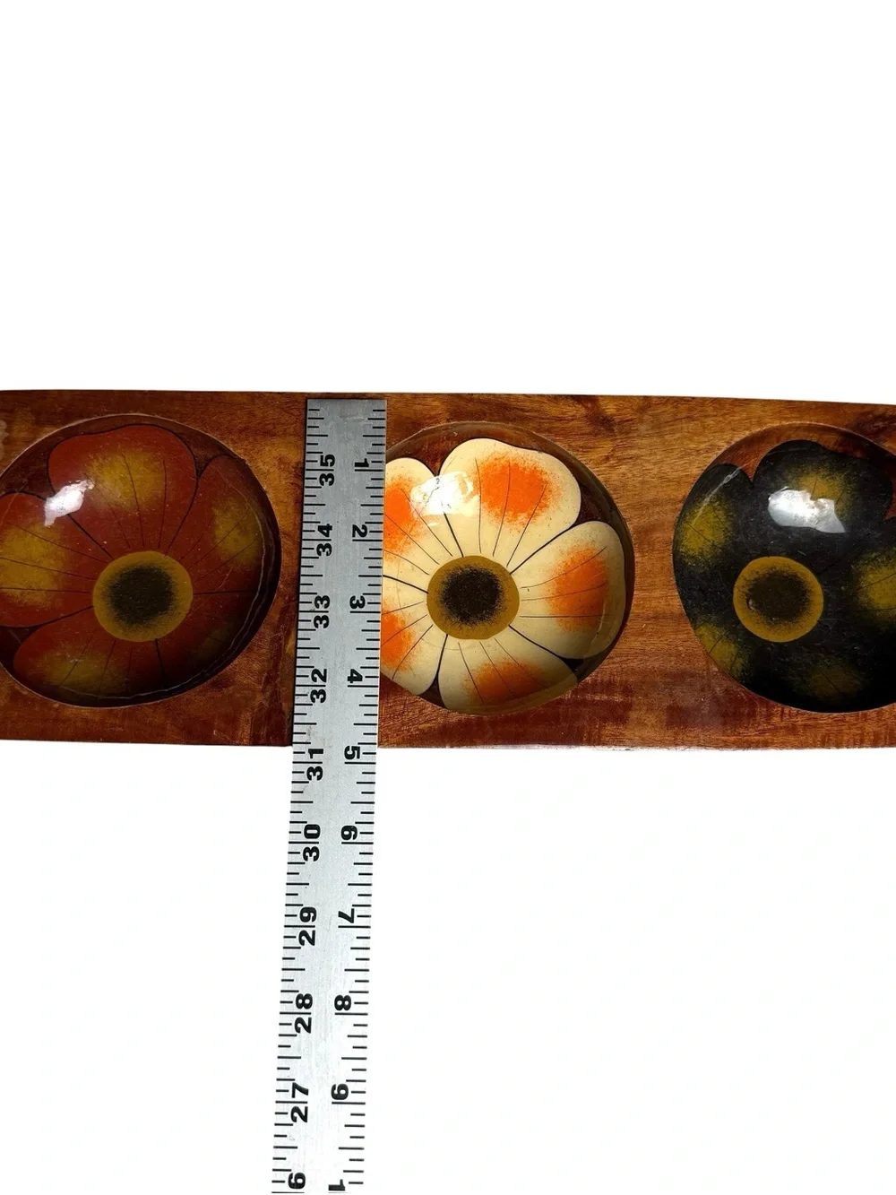 Hippie Jewelry Catch All Bowls 3 In 1 Wood Puerto Vallerta Mexico Floral Cottage